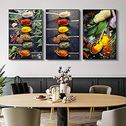 Photos d'art herbes et épices pour raviver les murs blancs d'une salle à manger