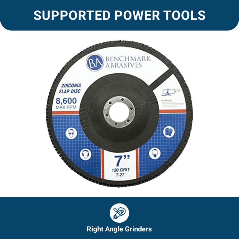 Miniatura 24 de Benchmark Abrasives Discos de solapa tipo 27 de circonita jumbo de alta densidad de 7 x 7/8 pulgadas para amoladora angular, discos de lijado de 7