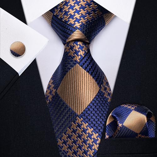 Image of YourTies Striped Plaid Ties for Men Silk Formal Necktie Set