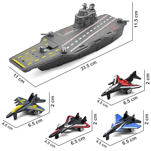 Image of VGRASSP Navy Battle Ship Aircraft Carrier Toy Set for Kids with Fighter Jets, Soldier Figures, Runway Deck - Army Style Pretend Play Warship Playset - Color As Per Stock
