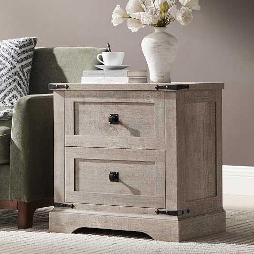 T4TREAM 24" Farmhouse Nightstand with Charging Station, Large End...