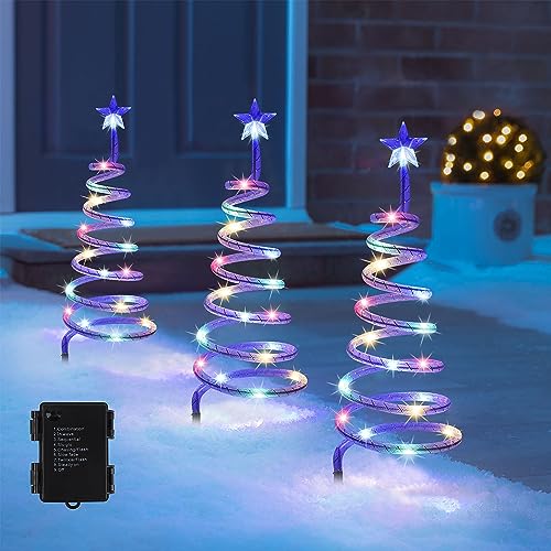Juegoal Lighted Spiral Christmas Trees 3 Pcs, 15 Inch Outdoor Light Up Xmas