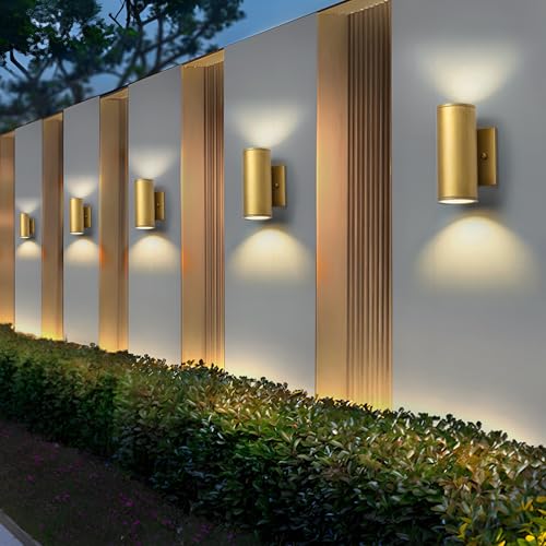 Image of Modern LED Outdoor Wall Lights 7 inch Cylinder Up and Down Exterior Lighting Fixtures Handmade Gold Outdoor Wall Sconce Wall Mount on Any Direction