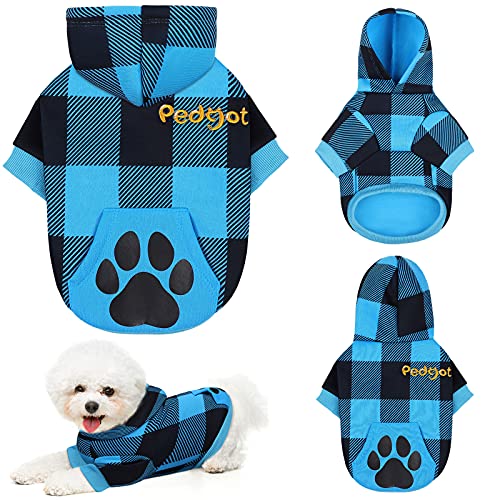 Pedgot Blue and Black Plaid Dog Hoodie Pet Clothes with Hat Pet Sweaters for Dogs Puppies Cats Clothes with Dog…