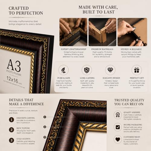 Image of AbhiKalpya Art Studio A3 Photo Frame 12x16 (Decorative Retro) Empty frames for Artwork and Painting (Set of 1)