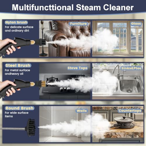 Image of Portable High-Pressure Handheld Steam Cleaner, 14-Piece Accessories, 6 Steam Levels, 15s Heat-Up,chemical-free Cleaning Tile, Grout, Dirt, Grease & Car Detailing(white&Black)