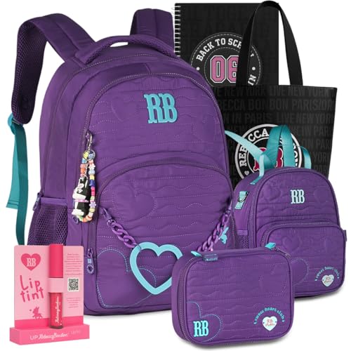 Kit Mochila RB Rebecca Bonbon Soft Escolar Lancheira Estojo Meninas Resistente Infantil Juvenil (Roxo)