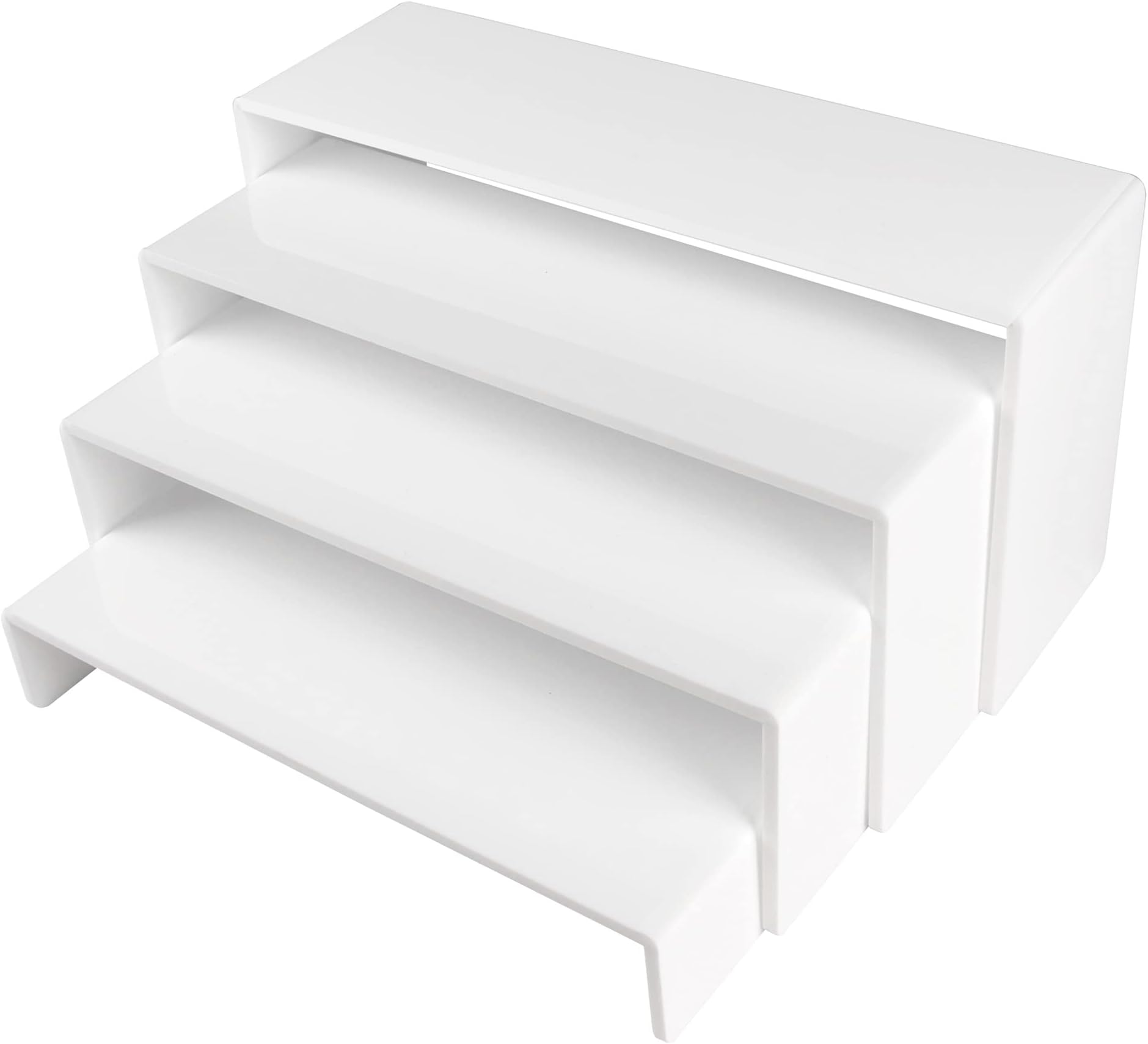 ELEGANTLIFE Acrylic Display Riser, 4.3mm Heavy Duty Crystal Display Stand Shelf Layered Aesthetic, Jewelry Display Shelf Risers for Décor, 4 Pack Set Multi-color (White)