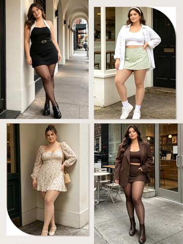 Image of MANZI Women's Plus Size Pantyhose 4 Pairs Sheer Nylon Tights