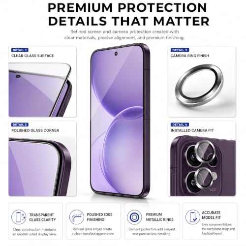 Image of ArmourPro Edge to Edge Tempered Glass for Oppo Reno 16 with Black Camera Ring Guard, 9H Screen Protector, Anti-Scratch, Anti-Fingerprint, Bubble-Free Installation Kit