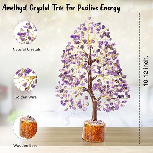 Image of Crocon Amethyst Crystal Tree of Life Spiritual Gemstone 10-12 inch | Birthday Gifts for Women, Sister Crystal Tree of Life for Handcrafted, Home Office Decor, Spiritual Gift for Mom & Men