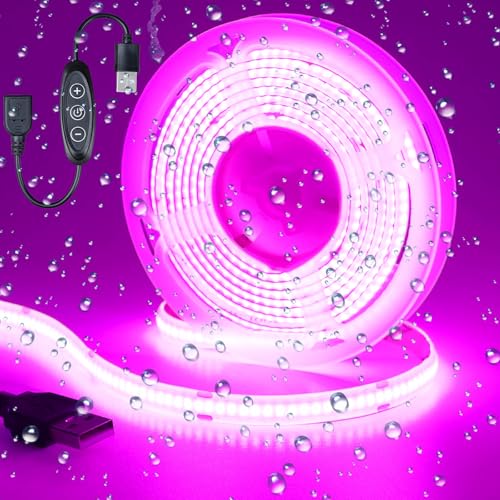 Image of DC 5V USB COB Violets LED Strip Light USB Powered Dimmable IP65 Waterproof 6.6ft /2M 640LEDs with Dimmer High Brightness Flexible LED Tape Lights
