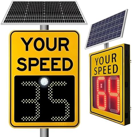 Solar-Powered Radar Speed Sign, LED Traffic Warning Board for Community & School, 60x90cm (24"x35") Speed Detector for 3-4 Lanes - Enhance Safety & Awareness