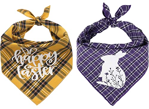 Pack of 2 Dog Bandana Easter - Reversible Plaid Triangle Bibs Pet Scarf