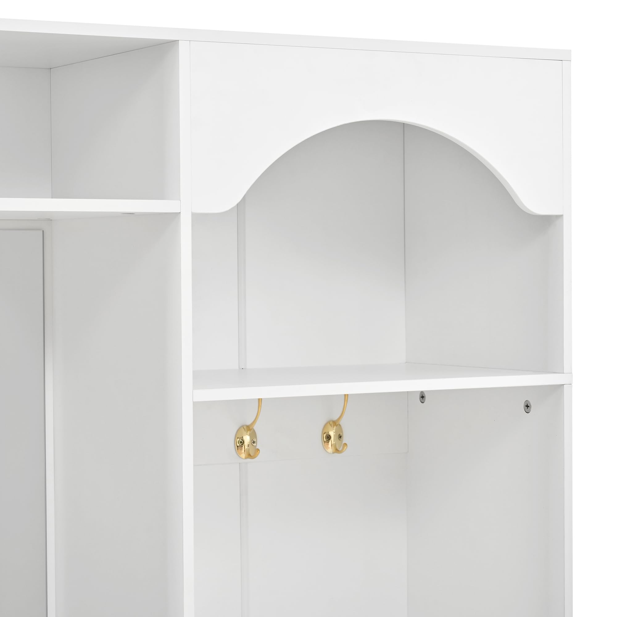 Perchero compacto con espejo, banco y zapatero, con gancho, juego de muebles de pasillo, color blanco
