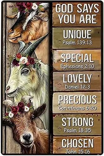 Cartel de metal de cabra con texto en inglés "God says you are Lovely Funny Poster Country Farm House Sheep Pen Living Room Bathroom Kitchen Home