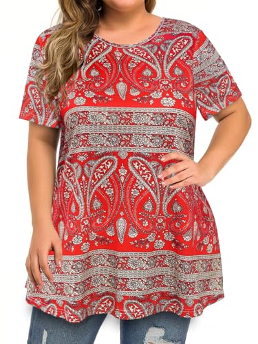 Image of JOELLYUS Plus Size Tops for Women Tunic Floral Casual Short Sleeves T Shirts Flowy Blouses 2026