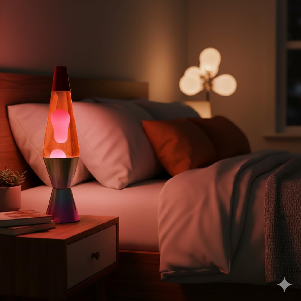 Lavalampe 37 cm rot-rosa mit Metallsockel, Glühbirne und Kabel – Ambientebeleuchtung und Dekoration für Kinder- oder Jugendzimmer – Entspannende Lampe im Retro-Stil für zu Hause