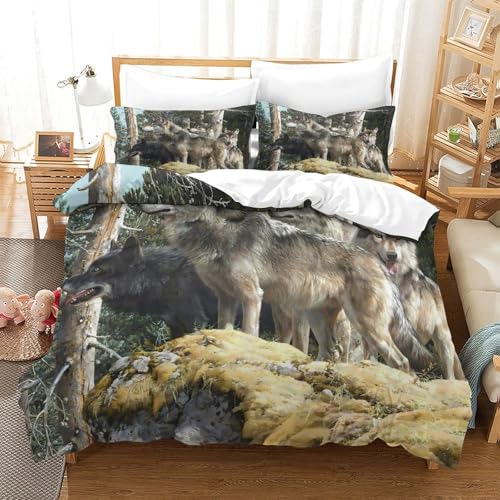 Housse de couette loup parure de lit 260x220 drap de couette microfibre 3D