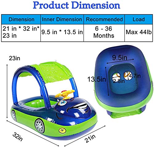 image for iGeeKid Baby Inflatable Pool Float with Canopy, Car Shaped Babies Swim