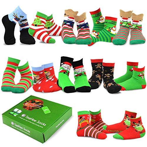 TeeHee Christmas 12-Pack Cotton Socks, Great Value Gift Box for Kids (6-8Y, Snowman Plus)
