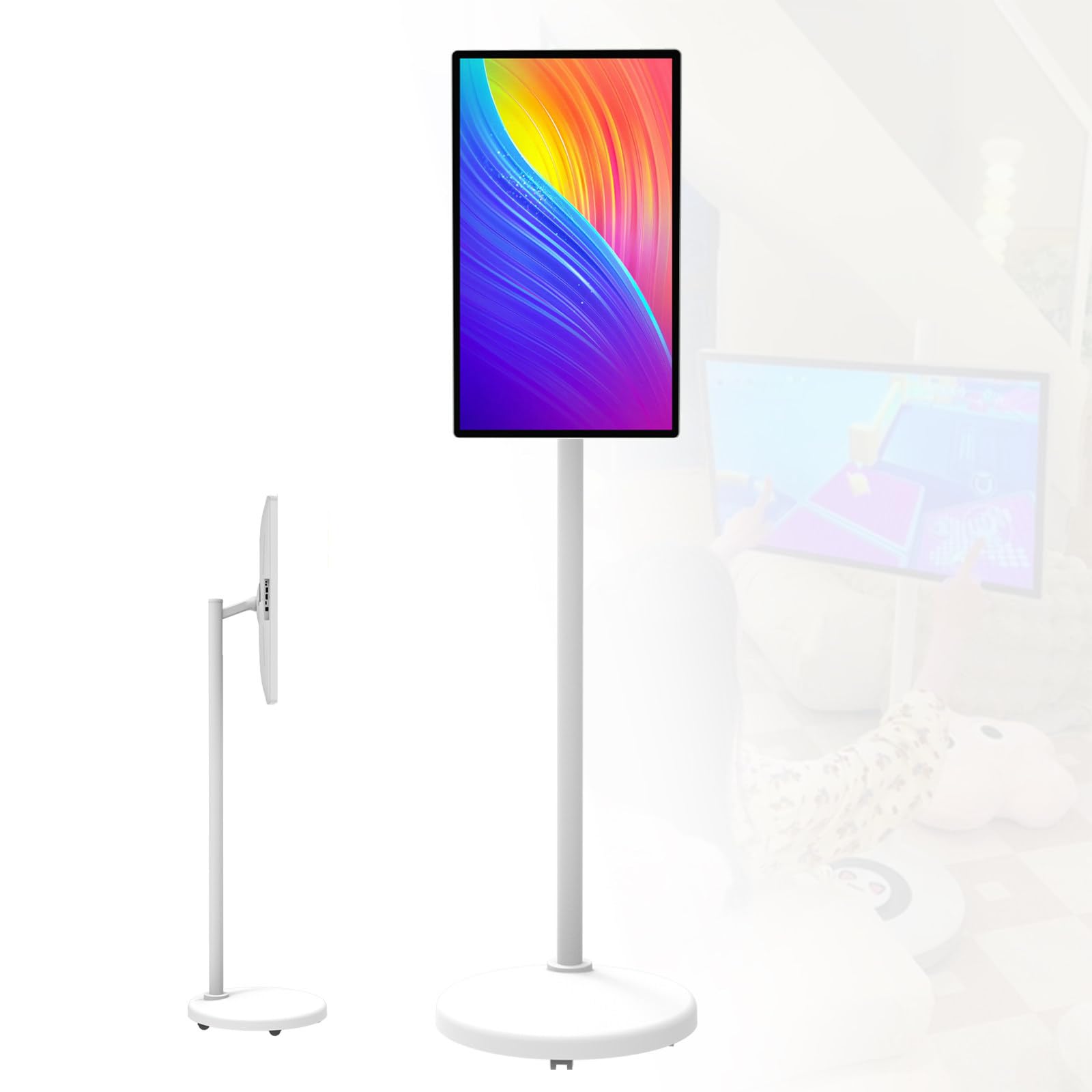 Smart Touchscreen Monitor, TV portatile da 24 pollici con risoluzione 1080p, supporto rotante su ruote, durata della batteria 5-6 ore, rotazione girevole, 4G+64G