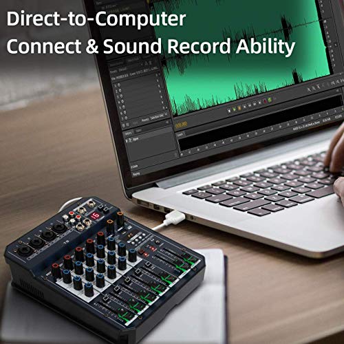 Depusheng T6 Audio-Mixer 6-KANAL-DJ-Soundcontroller-Schnittstelle mit USB-Soundkarte für PC-Aufnahme, XLR-Mikrofonbuchse… - Image 7