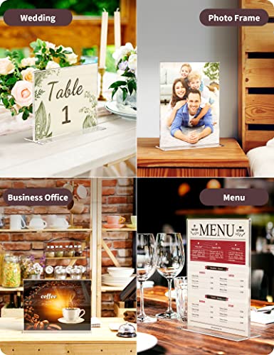 Image of NIUBEE 6 Pack Acrylic Sign Holder 8.5 x 11 - T Shape Double Sided Table Top Display Stand, Portrait Upright Photo Picture Frame Wedding Menu Ad Holder