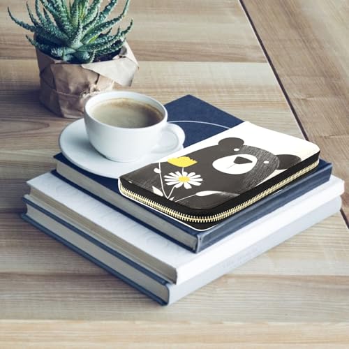 MNSRUU Womens Wallet Purses, Cute Little Bear Flowers Clutch Purses for Women RFID Blocking Credit Card Holder Wallet Leather Zipper Coin Purse3