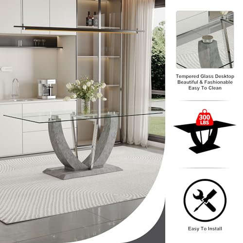 Glass Dining Table Set for 8, 9 PCS Kitchen Table Set with 8 Chairs,71" Tempered Glass Tabletop with Upholstered Chairs, Suitable for Dining Room and Kitchen - Image 4