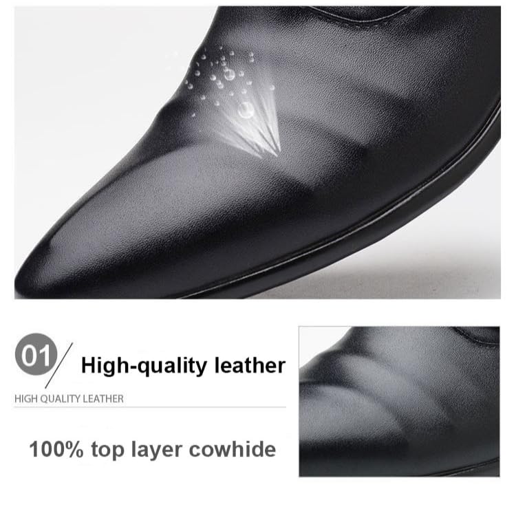 Mokcoliy]【Business Oxford Shoes Men's Pointed Toe Dress Shoes with Breathable PU Upper, Formal Office Shoes for Business Trips, Non-Slip Comfortable Footwear for Weddings & Casual Events Black3