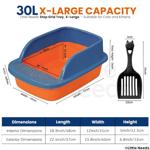 Image of Cat Litter Tray with Scooper - (Xtra Large, Step Grid) (57 x 40 x 24 cm) | 22.5 inch Durable Semi-Enclosed Anti-Tracking Foot Step Litter Box | Easy-Clean Toilet Tray (Color May Vary)