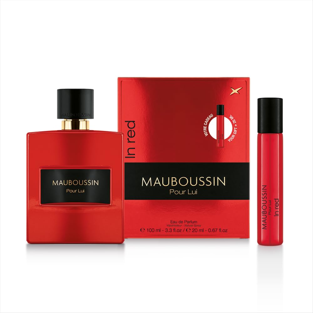 Mauboussin - Per Lui In Red 100 ml + 20 ml (Travel Spray) - Eau de Parfum Homme - Fragranza legnosa e speziata