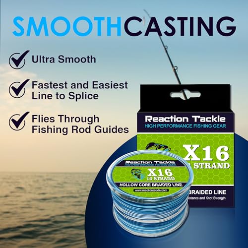 Image of Reaction Tackle Hollow Core Braided Fishing Line - 16 Strand Splice Ready Braid for Knotless Leader Connections, Freshwater and Saltwater Trolling and Offshore