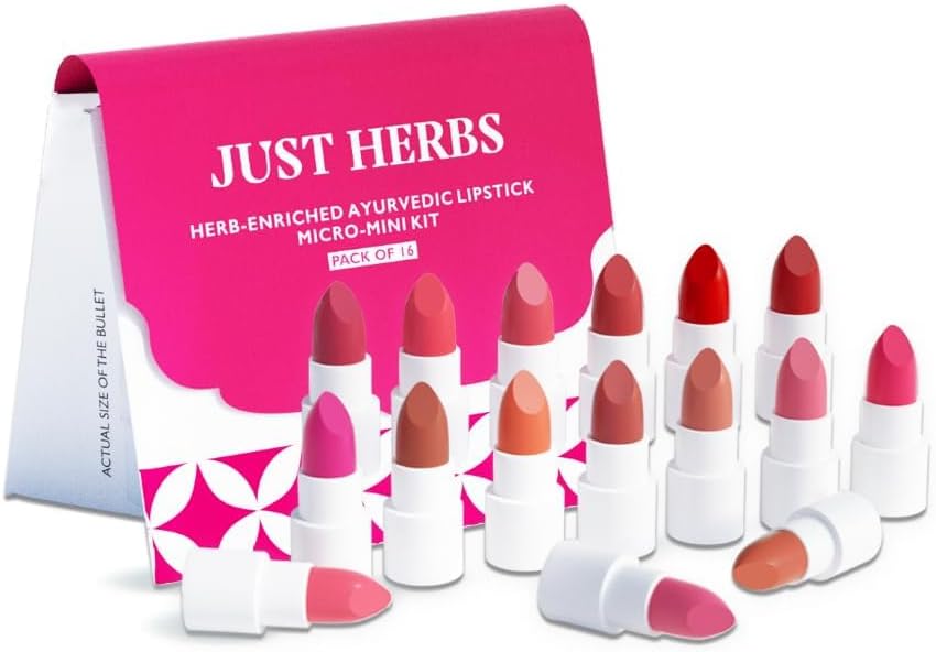Just Herbs Ayurvedic Lipstick Micro Mini Trial Kit 38Gm Pack Of 16, Multi