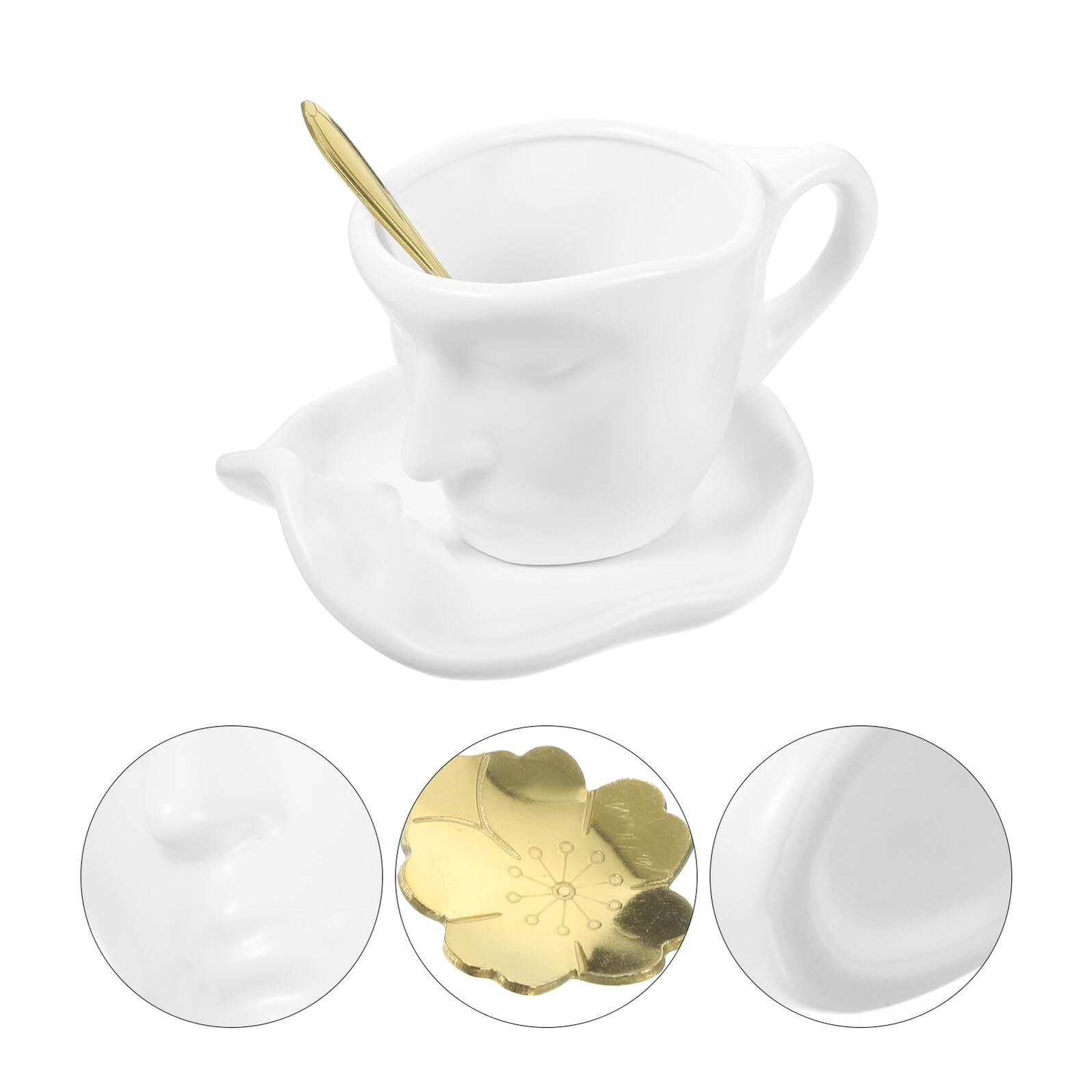 SHINEOFI Keramik Teetassen Satz mit Untertasse und Griff Mattweiß Kleine Kaffeetasse mit Kussmotiv Hitzebeständig Bruchsicher für Kaffee Tee und Milch Geeignet Geschenkset für Zuhause