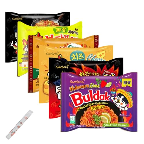 6-Pack Assorted Samyang Noodles Global Tastes Original Jajang Curry Cheese Stew Habanero Lime Flavor
