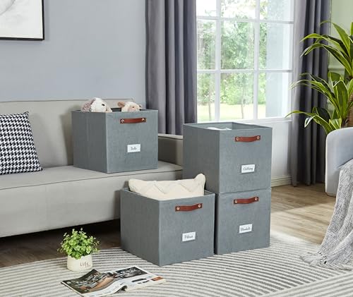 Image of DECOMOMO Storage Cube | 13x13x13 Storage Cube Bins with Label Holders, Fabric Storage Cubes for Shelves Closet Toys Clothes (13 inch / 6pcs, Texture Grey)