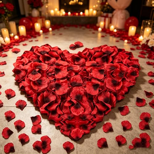 Image of 300PCS Fake Rose Petals for Romantic Night Romantic Festive Atmosphere Creation for Marriage Proposa Wedding Valentine's Day Decoration Party Activities (Red-Black)
