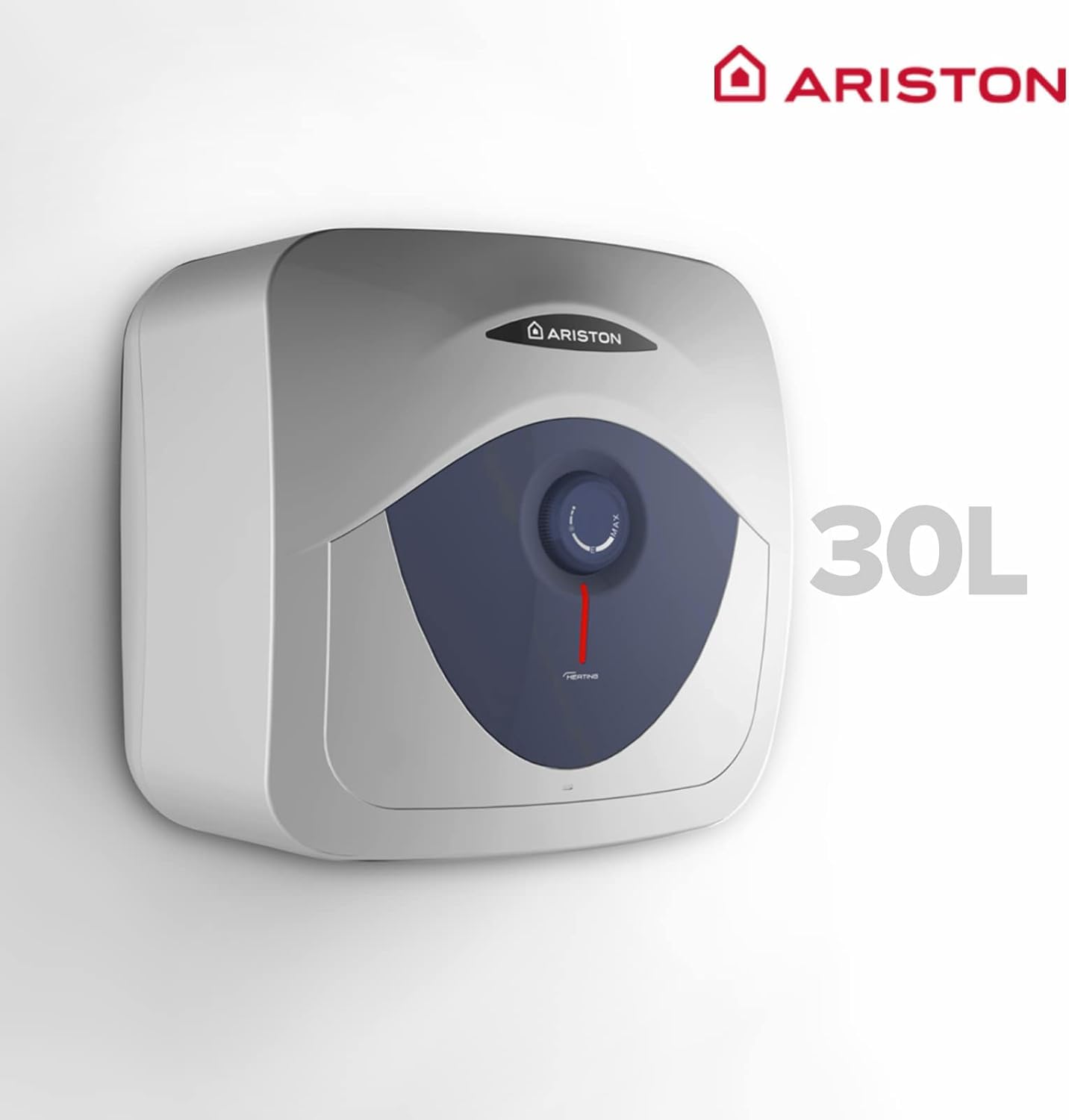 Ariston Blu Evo RS - Termo Eléctrico 30 Litros Bajo Consumo, Calentador de Agua Eléctrico Vertical con Tamaño Reducido 44.6x41x44.6cm, Calentadores para Instalación España - Eficiencia C, Rango (A+/F)