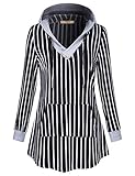 Miusey Stripped Shirt, Women Long Sleeve Hoodie Fashion Contrast Stripped Casual Leisure Relaxed Fit Slim Petite Top Lightweight Comfy A Line Sweatshirt with Pouch Kangaroos Black M