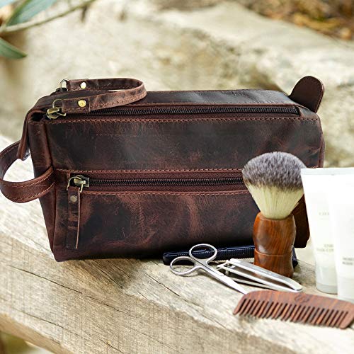 Rustic Town Leather Toiletry Bag For Men - Hygiene Organizer Travel Dopp Kit (Walnut Brown) #TOP5