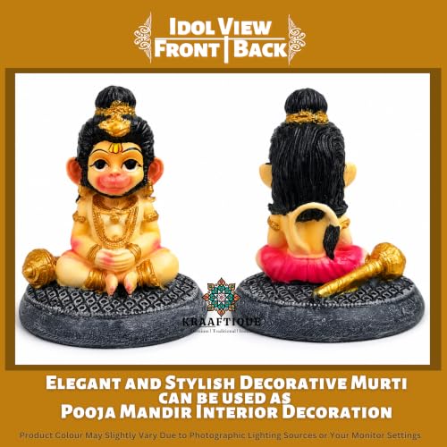 Image of Smiling Bal Hanuman Idol for Home Decor & Pooja | Marble Dust Meditating Hanuman Murti | Matte Finish Multicolor Bajrangbali Statue for Temple, Office, Gift (11 CM)