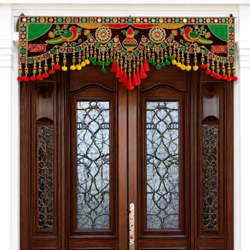 Handmade Shubh Labh Door Toran Bandarwal with Peacock, Kalash, Mi...
