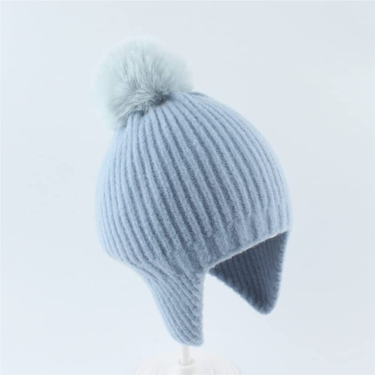 Czapka Beanie Czapka Zimowa Damska Ciepły Pluszowy Dzianinowy Szalik Zestaw Na Zimno Damskie Czapki Z Klapkami Na Uszy (Niebieski Jeden Rozmiar)