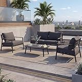 Mendler Aluminium Gartengarnitur HWC-P79, Lounge-Set Sitzgruppe Sofa Gartenlounge, Stoff/Textil Olefin 210g/m² - dunkelgrau
