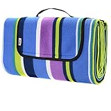 DeTeX® Picknickdecke Campingdecke XXL 200x200 cm Wasserdicht Wärmeisoliert Waschbar Fleece Faltbar für 4-6 Personen Garten Outdoor Stranddecke Streifen