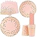 colmanda Pink und Gold Partygeschirr, 42 Stück Pink Geschirr Set Partygeschirr Geburtstag, Partygeschirr Kinder Geburtstag Papier Geschirr für Hochzeit Jahrestag Geburtstag