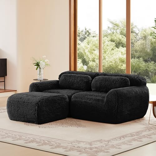 staronce Sofá cama en forma de L con función de dormir extensible, 2 plazas y cajonera - Para salón pequeño, apto para mascotas, color negro