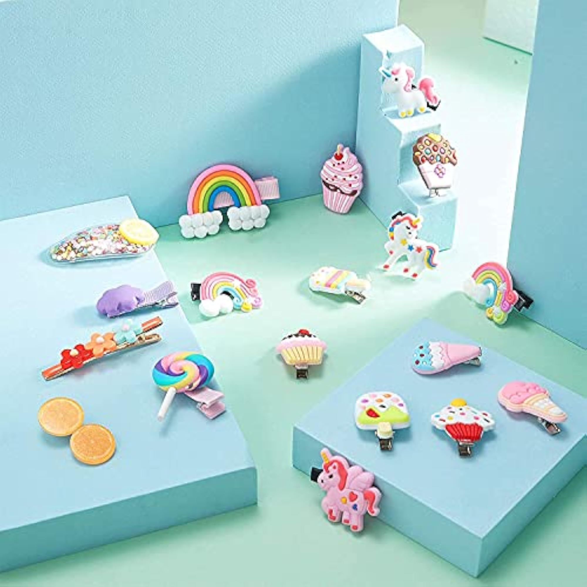 20pcs Rainbow Unicorn Ice Cream Hair Clips Set for Kids